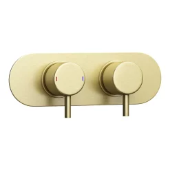 Arezzo Brushed Brass Round Shower System W. Diverter, Fixed Head + 4 Body Jets (Oval Backplate)