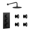 Arezzo Matt Black Round Concealed Triple Shower Valve With Fixed Head + 4 Body Jets 2 Arezzo Matt Black Round Concealed Triple Shower Valve With Fixed Head + 4 Body Jets -Shower Baths Discount azrdtsv4bj d6