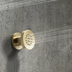 Arezzo Brushed Brass Round Concealed Triple Shower Valve With Fixed Head + 4 Body Jets 10 Arezzo Brushed Brass Round Concealed Triple Shower Valve With Fixed Head + 4 Body Jets -Shower Baths Discount azrdtsv4bjbbd1