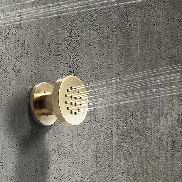 Arezzo Brushed Brass Round Concealed Triple Shower Valve With Fixed Head + 4 Body Jets 5 Arezzo Brushed Brass Round Concealed Triple Shower Valve With Fixed Head + 4 Body Jets - Image 3