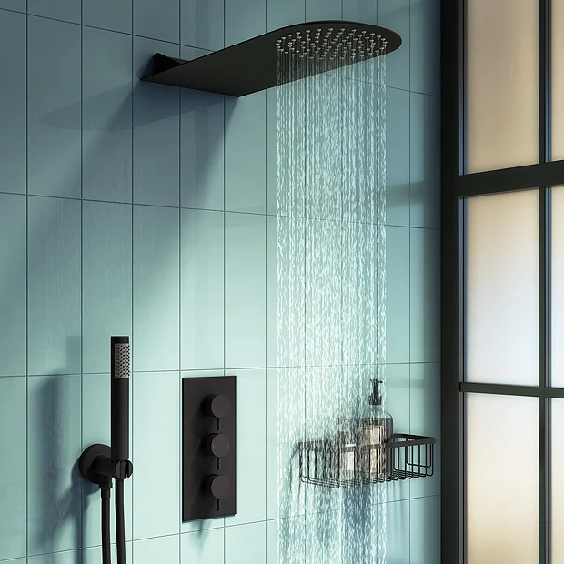 Arezzo Matt Black Round Triple Thermostatic Shower Pack W. Flat Fixed Head + Handset 4 Arezzo Matt Black Round Triple Thermostatic Shower Pack W. Flat Fixed Head + Handset - Image 2