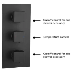 Arezzo Matt Black Square Triple Thermostatic Shower Pack W. Flat Fixed Head + Handset -Shower Baths Discount azscvsp3d1