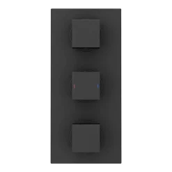 Arezzo Matt Black Square Triple Thermostatic Shower Pack W. Flat Fixed Head + Handset -Shower Baths Discount azscvsp3d4