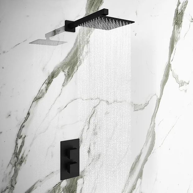 Arezzo Square Matt Black 2 Outlet Shower System (Fixed Shower Head + Slimline Waterfall Bath Spout) 8 Arezzo Square Matt Black 2 Outlet Shower System (Fixed Shower Head + Slimline Waterfall Bath Spout) - Image 6