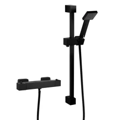 Arezzo Matt Black Square Thermostatic Bar Valve + Slide Rail Kit 9 Arezzo Matt Black Square Thermostatic Bar Valve + Slide Rail Kit -Shower Baths Discount azsqbvkit n d2