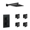 Arezzo Matt Black Square Shower System With Diverter, Fixed Shower Head + 4 Body Jets -Shower Baths Discount azsqsv4bj n d6