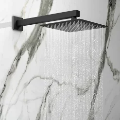 Arezzo Matt Black Square Shower System With Diverter, Fixed Shower Head + 4 Body Jets -Shower Baths Discount azsqsv4bjd1
