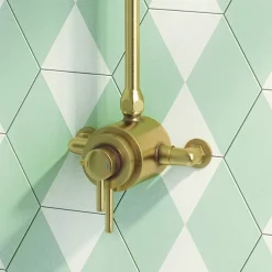 Arezzo Brushed Brass Dual Exposed Thermostatic Shower Valve With Rigid Riser Kit -Shower Baths Discount azsv4bberk1 d1