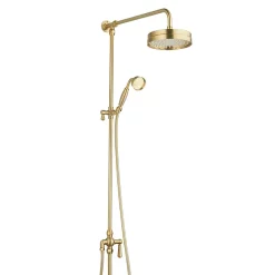 Arezzo Brushed Brass Dual Exposed Valve With Rigid Riser Kit, 195mm Shower Head, Handshower & Diverter -Shower Baths Discount azsv4bberk2 d2