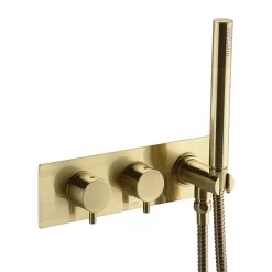 Arezzo Brushed Brass Round Shower System (Fixed Head, Handset + Integrated Parking Bracket) 9 Arezzo Brushed Brass Round Shower System (Fixed Head, Handset + Integrated Parking Bracket) -Shower Baths Discount azsvhbbpkd1