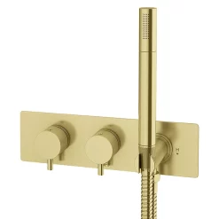 Arezzo Brushed Brass Round Shower System (Fixed Head, Handset + Integrated Parking Bracket) 11 Arezzo Brushed Brass Round Shower System (Fixed Head, Handset + Integrated Parking Bracket) -Shower Baths Discount azsvhbbpkd3