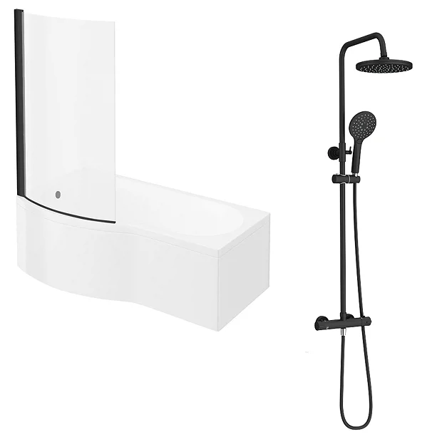 Arezzo Round Matt Black Shower Bath + Exposed Shower Pack (1700 B Shaped With Screen + Panel) 4 Arezzo Round Matt Black Shower Bath + Exposed Shower Pack (1700 B Shaped With Screen + Panel) - Image 2