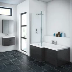 Klyn Bathroom Brooklyn Black Shower Bath - 1700mm L Shaped Incl. Screen + Panel
