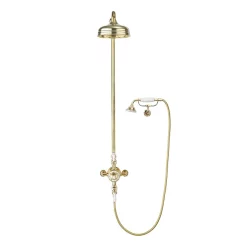 Crosswater Belgravia Unlacquered Brass Thermostatic Shower Valve With 8" Fixed Head, Handset & Wall Cradle