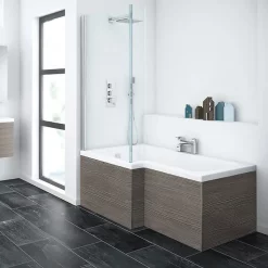 Klyn Bathroom Brooklyn Grey Avola Shower Bath - 1700mm L Shaped Incl. Screen + Panel 9 Klyn Bathroom Brooklyn Grey Avola Shower Bath - 1700mm L Shaped Incl. Screen + Panel -Shower Baths Discount bg1700fs detail1