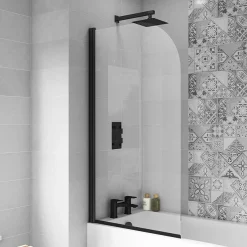 Arezzo Shower Bath (1700mm J Shaped With Matt Black Screen + Curved Panel) -Shower Baths Discount bkjssb nd3