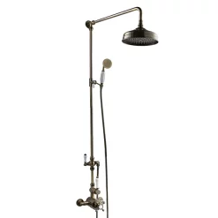 Chatsworth 1928 Antique Brass Exposed Valve Incl. Rigid Riser Kit, Diverter, 8" Rose + Handset -Shower Baths Discount cabpk02 d1