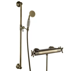 Chatsworth Antique Brass Traditional Crosshead Shower Bar Valve + Slider Rail Kit -Shower Baths Discount chtbvab d2