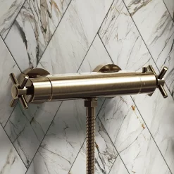 Chatsworth Antique Brass Traditional Crosshead Shower Bar Valve + Slider Rail Kit -Shower Baths Discount chtbvab d3