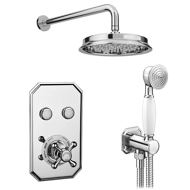 Chatsworth 1928 Traditional Push-Button Shower Valve Pack With Handset + Rainfall Shower Head 4 Chatsworth 1928 Traditional Push-Button Shower Valve Pack With Handset + Rainfall Shower Head - Image 2
