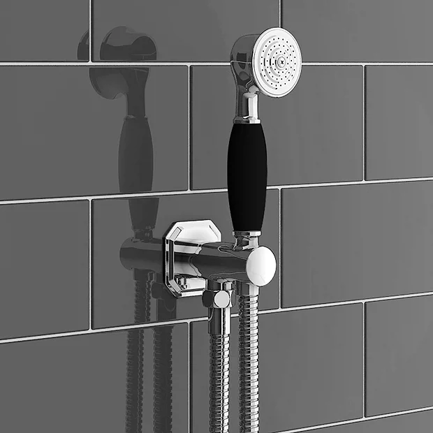 Chatsworth 1928 Black Traditional Push-Button Shower Valve Pack With Handset + Rainfall Shower Head 7 Chatsworth 1928 Black Traditional Push-Button Shower Valve Pack With Handset + Rainfall Shower Head - Image 5