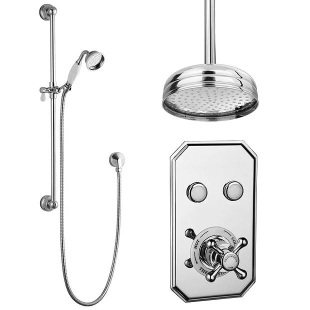 Chatsworth 1928 Traditional Push-Button Shower Pack With Slide Rail Kit + Ceiling Mounted Head 4 Chatsworth 1928 Traditional Push-Button Shower Pack With Slide Rail Kit + Ceiling Mounted Head - Image 2