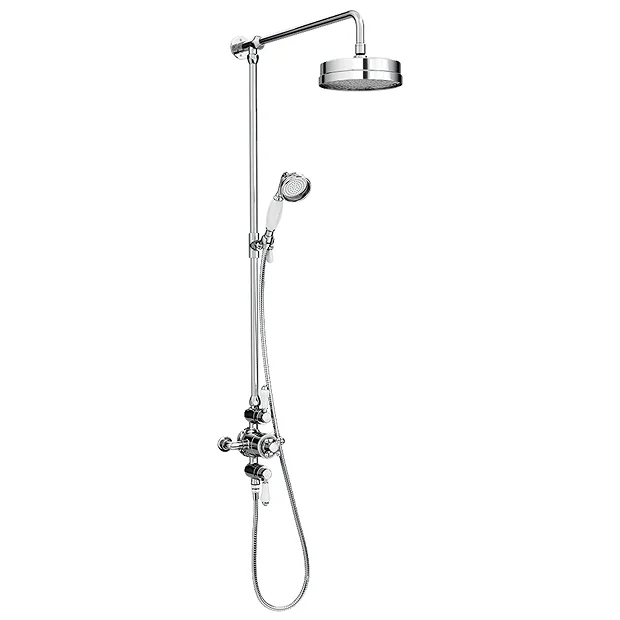 Chatsworth 1928 Traditional Triple Exposed Shower Valve Inc. Luxury Riser Kit, Diverter, 8" Rose + Handset 3 Chatsworth 1928 Traditional Triple Exposed Shower Valve Inc. Luxury Riser Kit, Diverter, 8" Rose + Handset