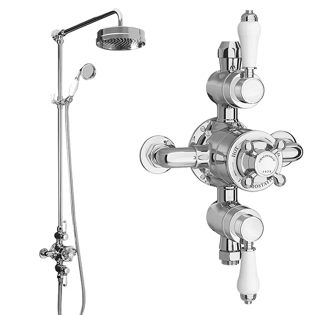 Chatsworth 1928 Traditional Triple Exposed Shower Valve Inc. Luxury Riser Kit, Diverter, 8" Rose + Handset 4 Chatsworth 1928 Traditional Triple Exposed Shower Valve Inc. Luxury Riser Kit, Diverter, 8" Rose + Handset - Image 2