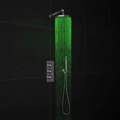 Cruze Bathroom Cruze LED Triple Thermostatic Valve With Round Shower Head + Handset 10 Cruze Bathroom Cruze LED Triple Thermostatic Valve With Round Shower Head + Handset -Shower Baths Discount cruzeledtriplethermostaticvalvewithroundshowerheadandhandset d1