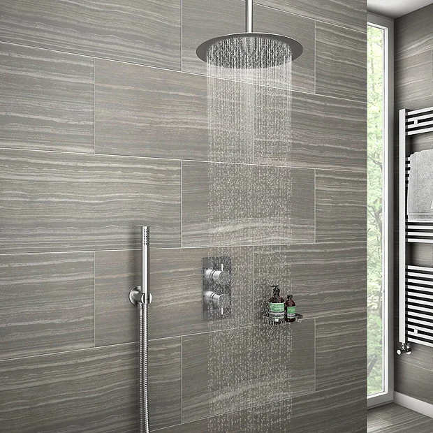 Cruze Bathroom Cruze Twin Shower Valve Inc. Outlet Elbow, Handset & Ultra Thin Head With Vertical Arm 4 Cruze Bathroom Cruze Twin Shower Valve Inc. Outlet Elbow, Handset & Ultra Thin Head With Vertical Arm - Image 2