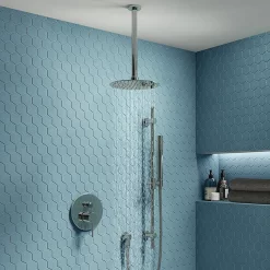 Cruze Bathroom Cruze Chrome Shower System (Valve Incl. 200mm Ceiling Mounted Head + Slide Rail Kit With Handset) -Shower Baths Discount czsp2chc l