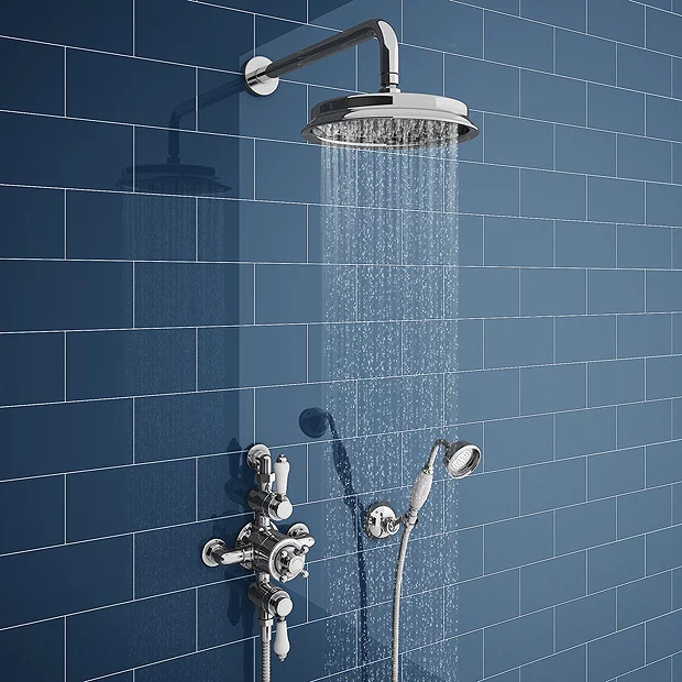 Chatsworth 1928 Triple Exposed Thermostatic Shower (inc. Valve, Elbow, Handset + Fixed Shower Head) 4 Chatsworth 1928 Triple Exposed Thermostatic Shower (inc. Valve, Elbow, Handset + Fixed Shower Head) - Image 2