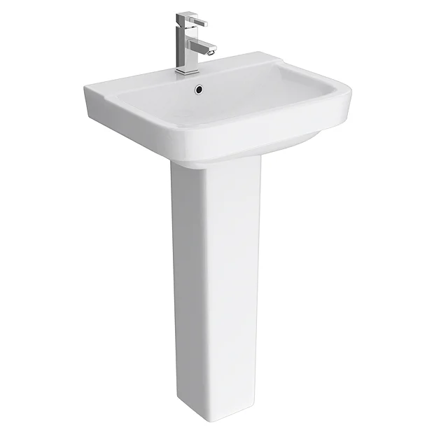 Victorian Plumbing Genova Modern Basin With Pedestal (550mm Wide - 1 Tap Hole) 4 Victorian Plumbing Genova Modern Basin With Pedestal (550mm Wide - 1 Tap Hole) - Image 2