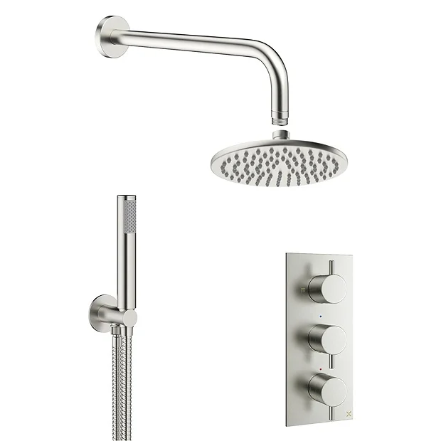Crosswater MPRO Brushed Stainless Steel Effect 2 Outlet 3-Handle Shower Bundle 3 Crosswater MPRO Brushed Stainless Steel Effect 2 Outlet 3-Handle Shower Bundle