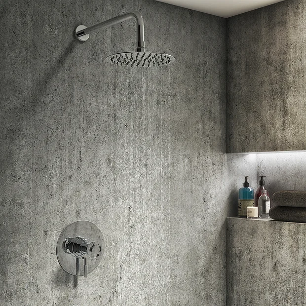 Arezzo Chrome Industrial Style Shower System With Dual Concealed Valve + Fixed Head 4 Arezzo Chrome Industrial Style Shower System With Dual Concealed Valve + Fixed Head - Image 2