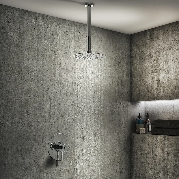Arezzo Chrome Industrial Style Shower System With Dual Concealed Valve + Ceiling Mounted Head 4 Arezzo Chrome Industrial Style Shower System With Dual Concealed Valve + Ceiling Mounted Head - Image 2