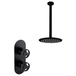 Arezzo Matt Black Industrial Style Shower System With Concealed Valve + Ceiling Mounted Head