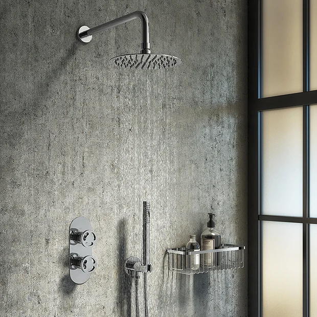 Arezzo Chrome Industrial Style Shower System With Concealed Valve, Head + Handset 4 Arezzo Chrome Industrial Style Shower System With Concealed Valve, Head + Handset - Image 2
