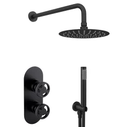 Arezzo Matt Black Industrial Style Shower System With Concealed Valve, Head + Handset