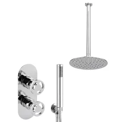 Arezzo Chrome Industrial Style Shower System With Concealed Valve, Handset + Ceiling Mounted Head
