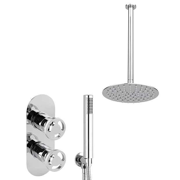 Arezzo Chrome Industrial Style Shower System With Concealed Valve, Handset + Ceiling Mounted Head 3 Arezzo Chrome Industrial Style Shower System With Concealed Valve, Handset + Ceiling Mounted Head