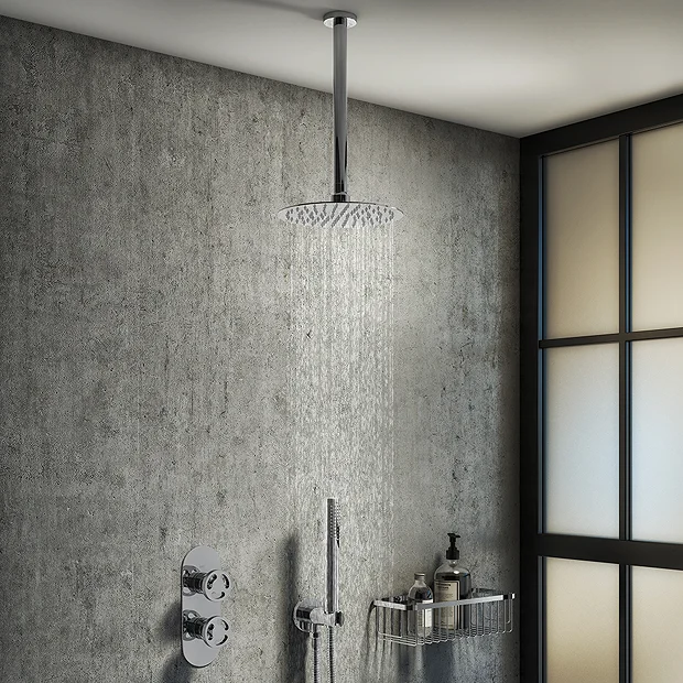 Arezzo Chrome Industrial Style Shower System With Concealed Valve, Handset + Ceiling Mounted Head 4 Arezzo Chrome Industrial Style Shower System With Concealed Valve, Handset + Ceiling Mounted Head - Image 2