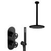 Arezzo Matt Black Industrial Style Shower System With Valve, Handset + Ceiling Mounted Head -Shower Baths Discount is5mbpkd4
