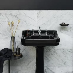 Urlington Bathroom Burlington Jet Black Edwardian 56cm Basin With Standard Pedestal -Shower Baths Discount jeted1th d1