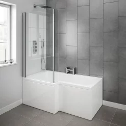 Milan Bathroom Milan Shower Bath - 1500mm L Shaped With Screen + Panel -Shower Baths Discount l1500fs d2