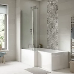 Milan Bathroom Milan L-Shaped Shower Bath 1600mm (inc. Hinged Screen + Acrylic Panel)