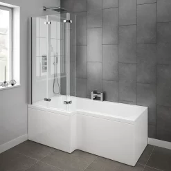 Milan Bathroom Milan Shower Bath - 1700mm L Shaped With Double Hinged Screen + Panel -Shower Baths Discount milanshowerbath1700mmlshapedwithdoublehingedscreennewdetail2