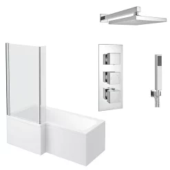Milan Bathroom Milan Shower Bath + Concealed 2 Outlet Shower Pack (1700 L Shaped With Screen + Panel) -Shower Baths Discount milanshowerbathconcealed2outletshowerpack l