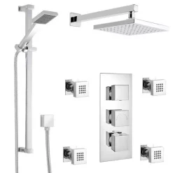 Milan Bathroom Milan Square Triple Shower Package With Diverter Valve, Head, 4 Body Jets + Slider 11 Milan Bathroom Milan Square Triple Shower Package With Diverter Valve, Head, 4 Body Jets + Slider -Shower Baths Discount milansquaretripleshowerpackagemilsqsvbjsld1