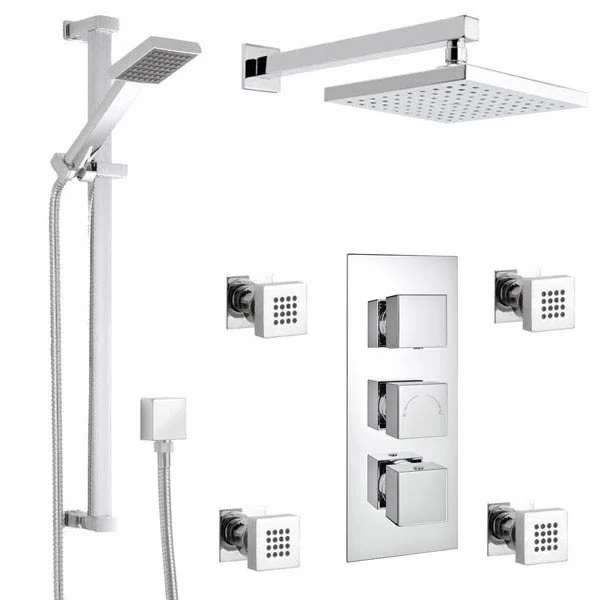 Milan Bathroom Milan Square Triple Shower Package With Diverter Valve, Head, 4 Body Jets + Slider 7 Milan Bathroom Milan Square Triple Shower Package With Diverter Valve, Head, 4 Body Jets + Slider - Image 5